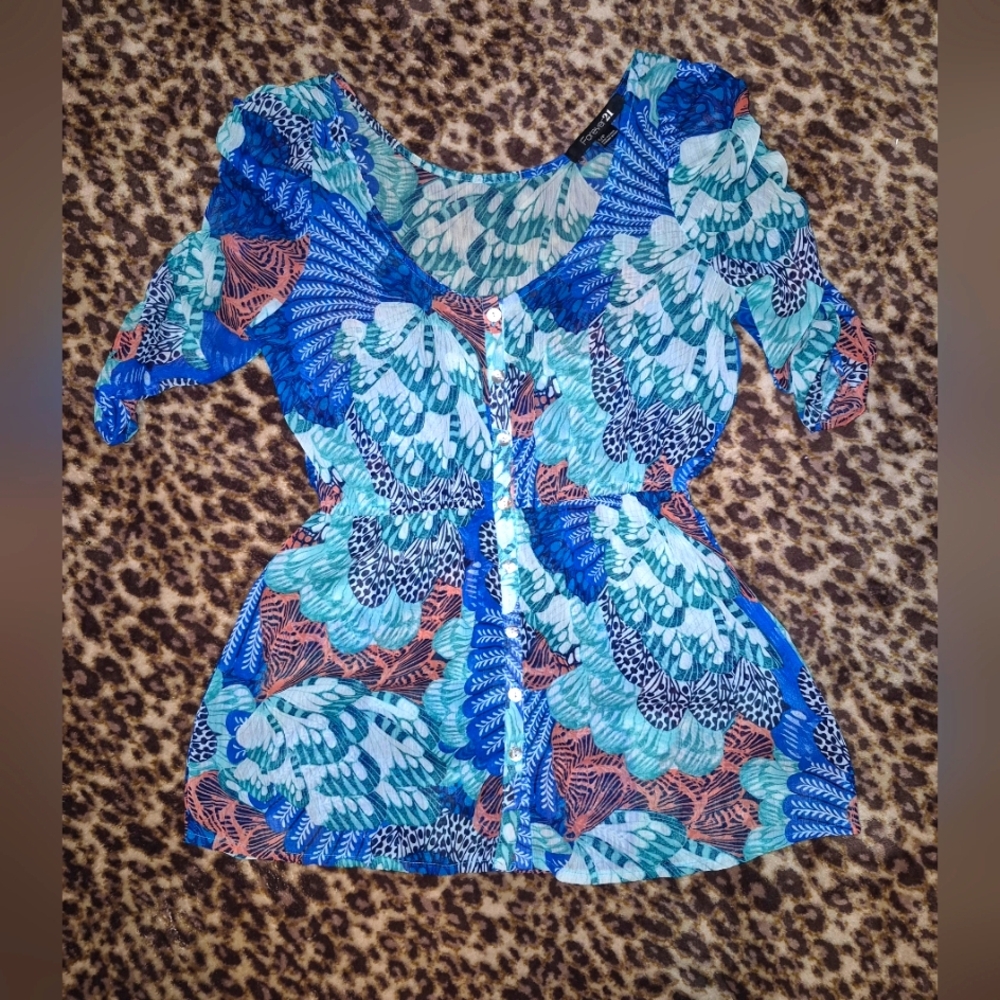 Forever 21 Multicolor Patterned Blouse Small - Picture 2 of 13